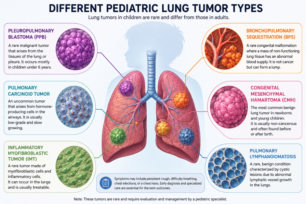 Illustration of different pediatric lung tumor types