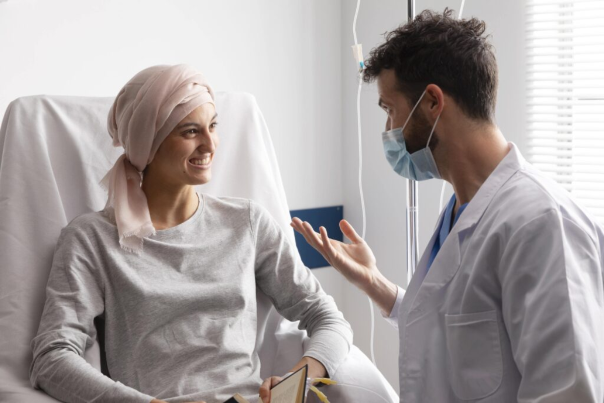 Cancer specialist discussing palliative care options with patient